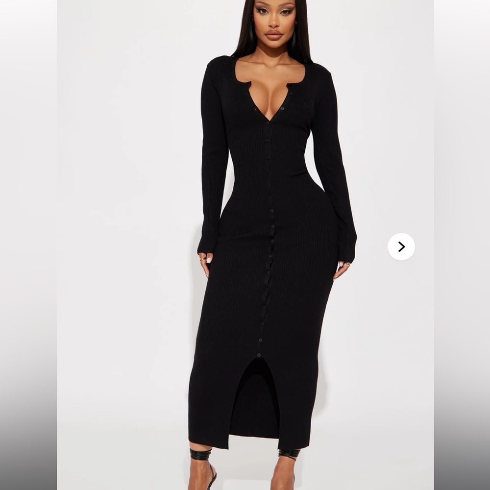 Fashion Nova Black Button-Up Dress
